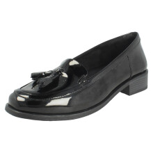 (Black, UK 8) Ladies Clarks Tassel Detailed Slip On Loafer Shoes Havisham Edge - E Fit