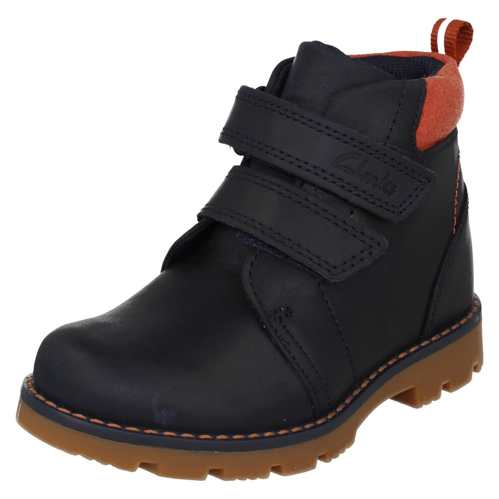 Clarks (Navy, Uk 7 Infant) Boys Hook & Loop Ankle Boots Heath Strap - G Fit