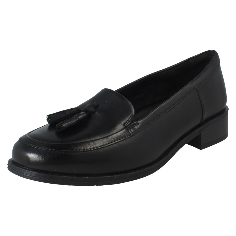 Clarks (Black, Uk 6) Ladies Tassel Detailed Slip On Loafer Shoes Havisham Edge - E Fit