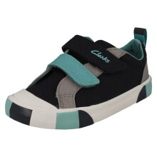(Navy, UK 5 Infant) Childrens Clarks Pattern Detailed Canvas Shoes Foxing Lo - F Fit