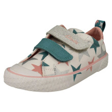 (White, UK 8.5 Child) Childrens Clarks Pattern Detailed Canvas Shoes Foxing Lo - F Fit