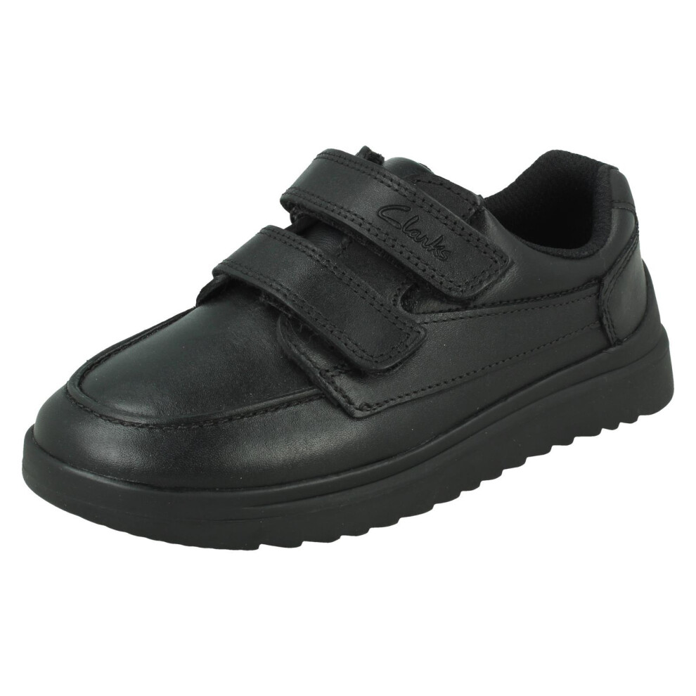 Clarks (Black, Uk 10.5 Child) Boys Formal Hook & Loop School Shoes Keelan Flare K - G Fit