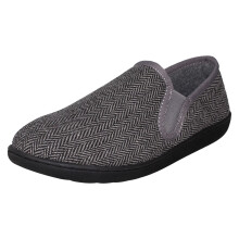 (Grey, UK 11) Mens Clarks Textile Slip On Twin Gusset Slippers King Ease - G Fit
