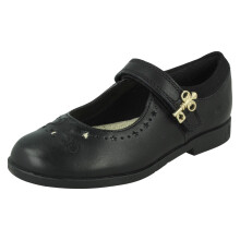 (Black, UK 10 Child) Girls Clarks Key Detail School Shoes Lock Magic - G Fit