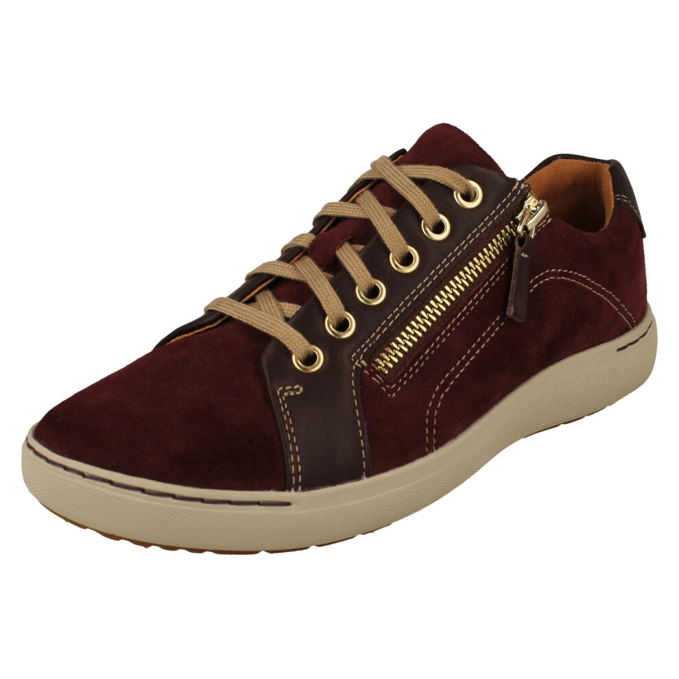Clarks (Burgundy, Uk 6.5) Ladies Casual Lace Up Trainers - Nalle Lace - E Fit