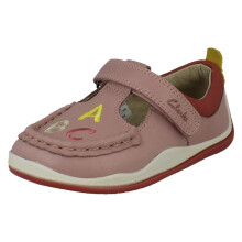 (Pink, UK 4.5 Infant) Childrens Clarks T-Bar Shoes Noodle Shine T - F Fit