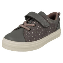 (Grey, UK 10 Child) Girls Clarks Sneaker Style Hook & Loop Summer Shoes Nova Beat K - F Fit