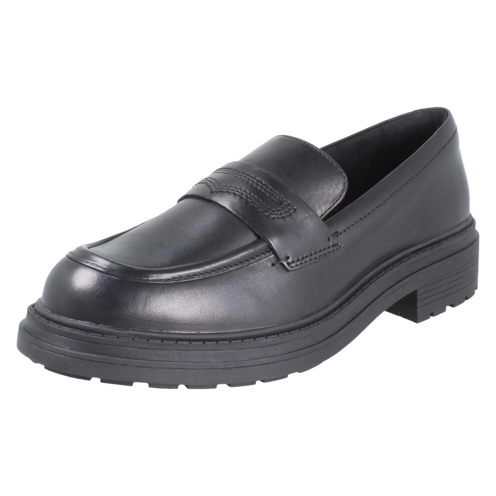 Clarks (Black, Uk 6) Ladies Chunky Sole Piped Trim Loafer Shoes Orinoco3 Edge - D Fit