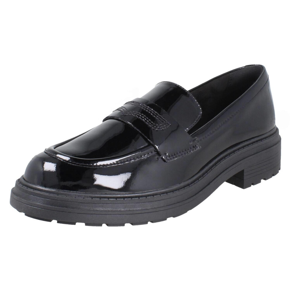 Clarks (Black, Uk 6) Ladies Chunky Sole Piped Trim Loafer Shoes Orinoco3 Edge - D Fit