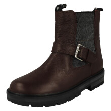(Burgundy, UK 10 Child) Girls Clarks Gusset Panel With Buckle Detailed Ankle Boots Prague River - G Fit