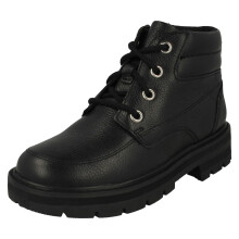(Black, UK 13 Child) Girls Clarks Lace Up Detailed Ankle Boots Prague Zip - G Fit