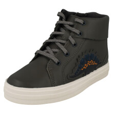 (Grey, UK 11 Child) Childrens Clarks Animal Detailed Lace Up Ankle Boots Nova City - F Fit