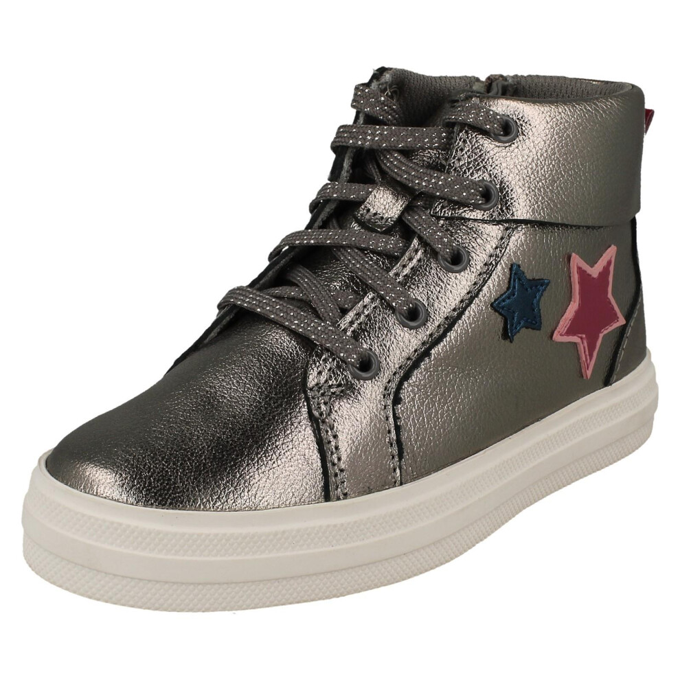 Clarks (Pewter, Uk 12.5 Child) Childrens Animal Detailed Lace Up Ankle Boots Nova City - F Fit