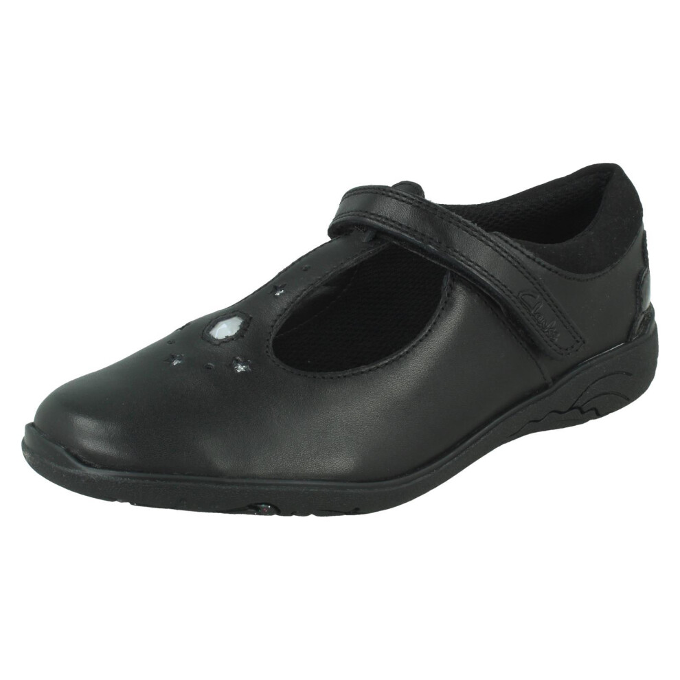 Clarks (Black, Uk 11 Child) Girls Gem And Stars T-Bar School Shoes Relda Gem - E Fit
