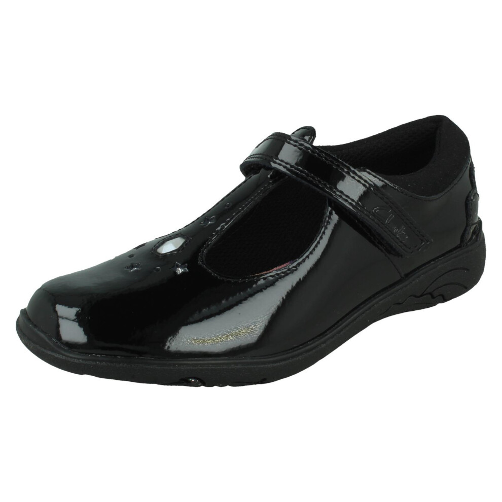 Clarks (Black, Uk 12.5 Child) Girls Gem And Stars T-Bar School Shoes Relda Gem - G Fit