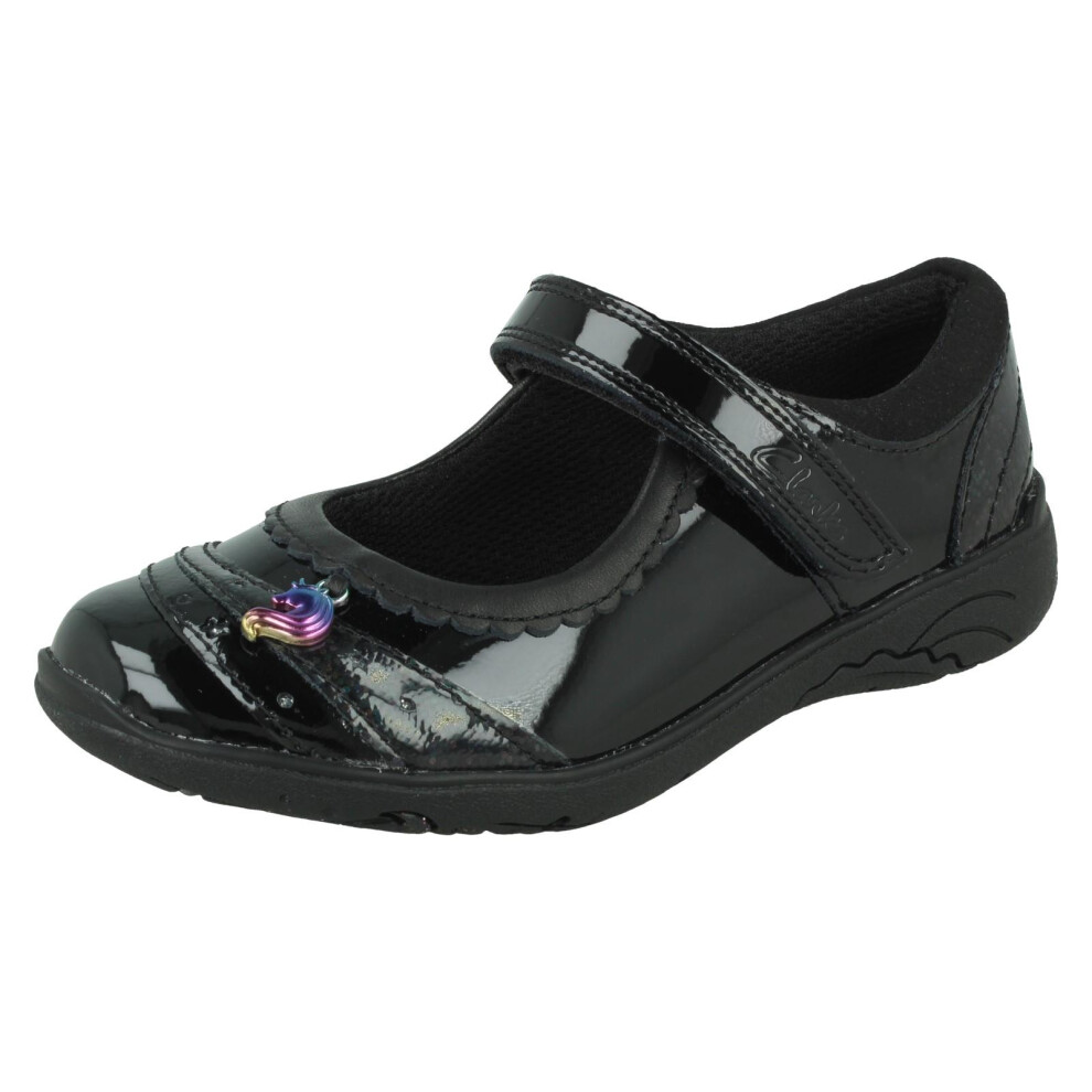 Clarks Unisex Black Relda Spark Patent School Shoe - Size 12½ Kids - Image 2