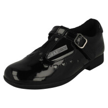 (Black, UK 10.5 Child) Girls Clarks Heart Detailed T-Bar Shoes Scala Dress - G Fit