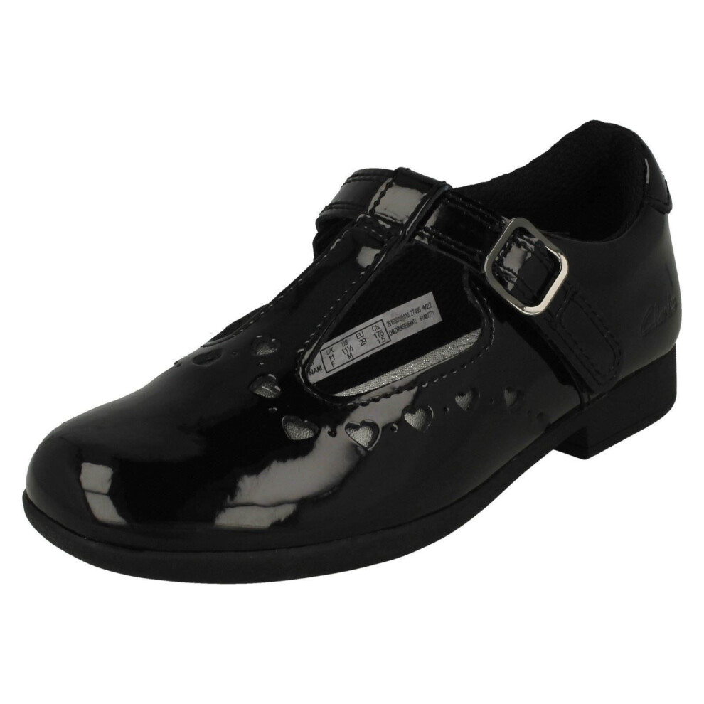 Clarks (Black, Uk 13.5 Child) Girls Heart Detailed T-Bar Shoes Scala Dress - F Fit