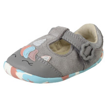 (Grey, UK 2 Infant) Girls Clarks Pre Walking T-Bar Shoes Roamer Myth - F Fit
