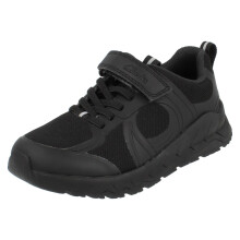 (Black (Hook & Loop), UK 2 Child) Boys Clarks Hook and Loop/Lace Up School Shoes Selva Edge - F Fit