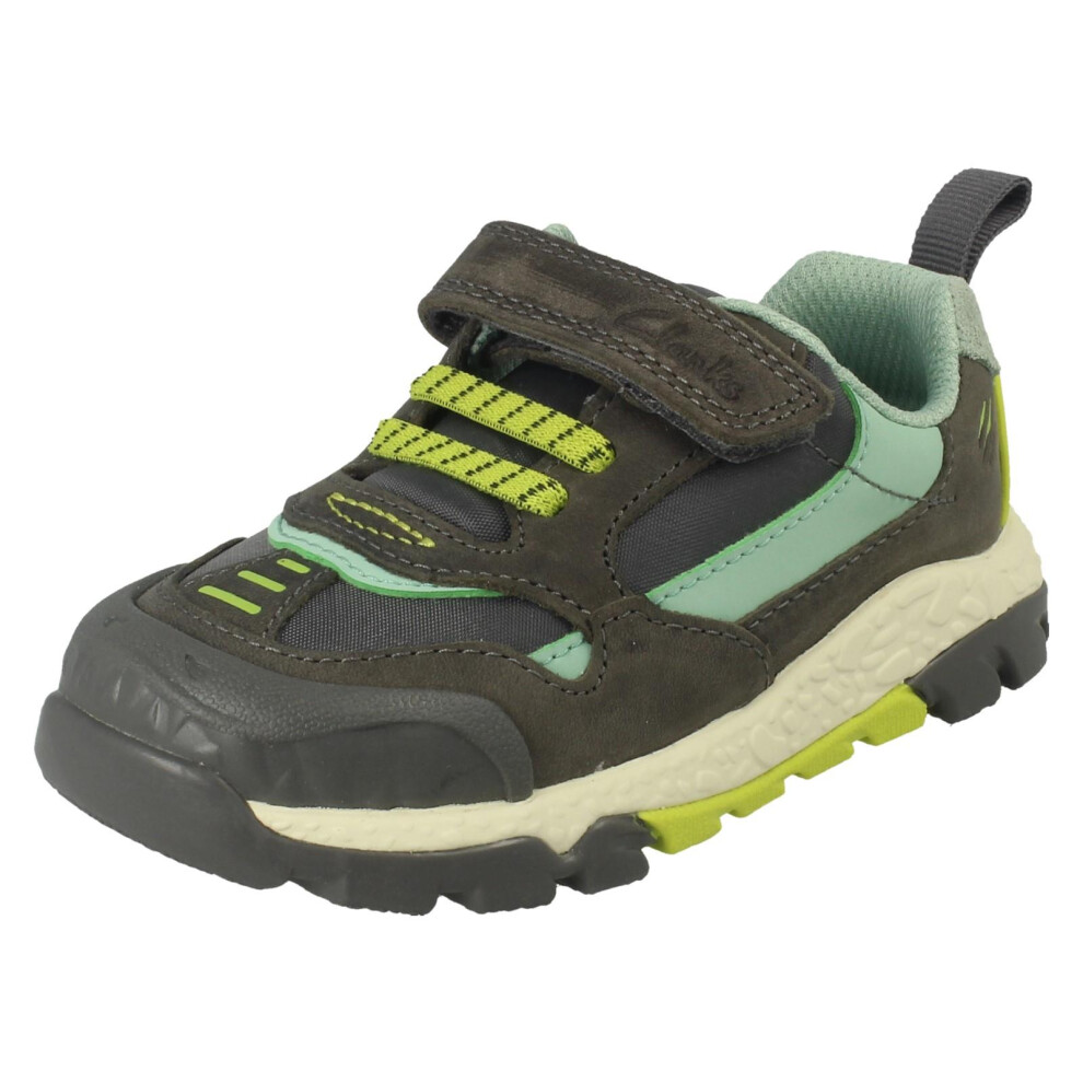 Clarks (Grey, Uk 9 Child) Boys Casual Trainer Shoes Steggy 2 Park - F Fit
