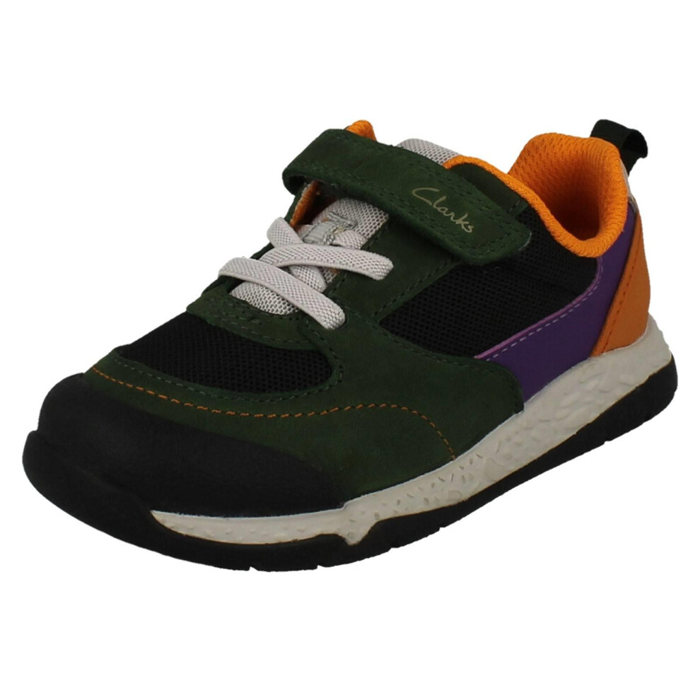 Clarks (Green, Uk 7.5 Infant) Childrens Casual Hook And Loop Fastening Trainers Steggy Stride - G Fit