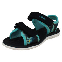 (Navy, UK 6 Infant) Kids Clarks Pattern Detailed Adjustable Sandals Surfing Tide T - G Fit