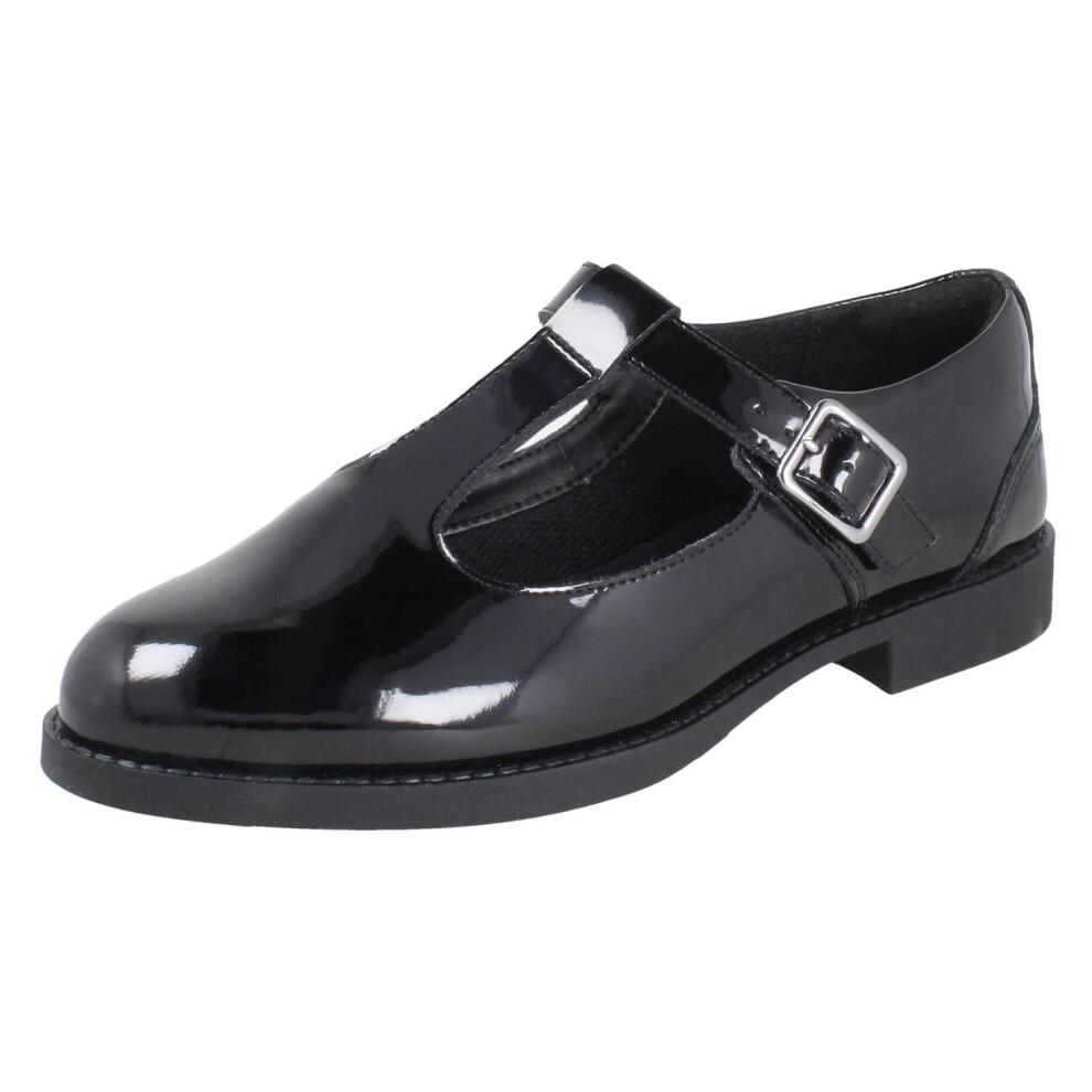 Clarks Unisex Black Tapa Hope Youth Patent T Bar Shoes, School Shoes | Size: 4.5-Standard Fit - Image 2