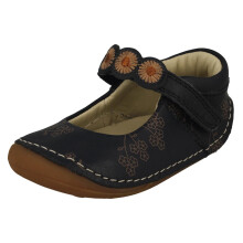(Navy, UK 4 Infant) Girls Clarks Flower Detailed Mary Jane Shoes Tiny Flora T - G Fit