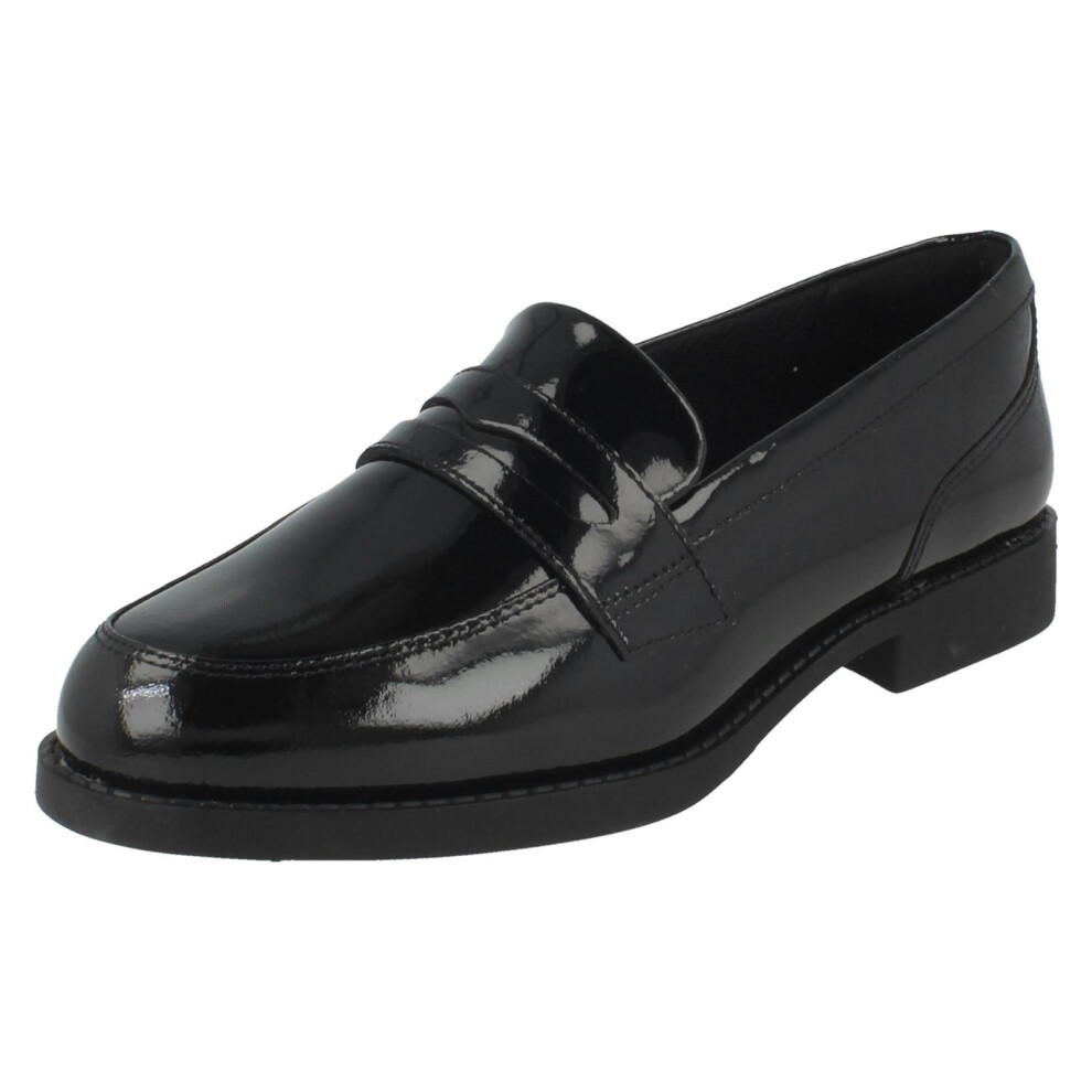 Clarks (Black, Uk 6 Child) Girls Penny Loafer School Shoes Tapa Edge - F Fit