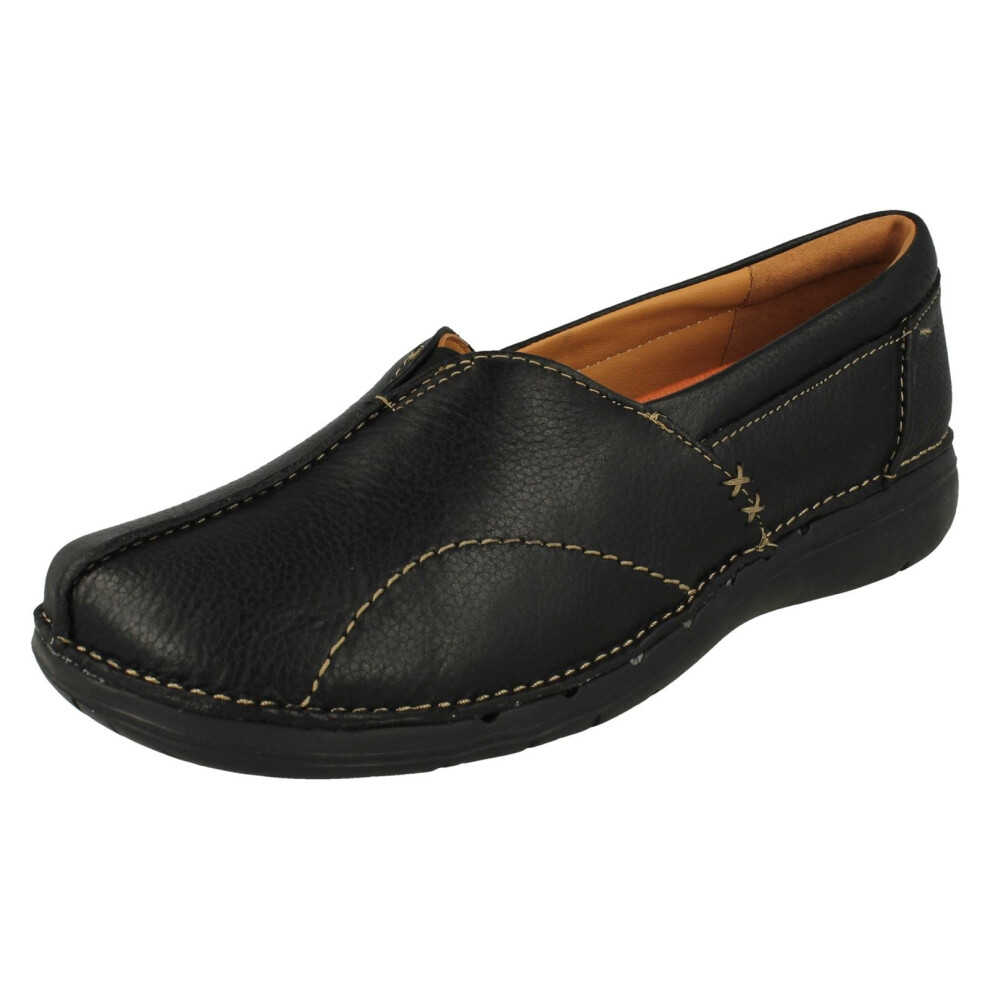 Clarks (Black, Uk 8) Ladies Un Structured Slip On Casual Shoes Un Loop Stride - D Fit