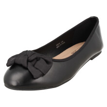 (Black, UK 3) Ladies Spot On Flat Comfort Wide Ballerina Shoes F80588 - EE Fit