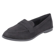 (Black, UK 9) Ladies Spot On Flat Loafer Saddle Trim Wide Fit Shoes F80561 - EE Fit