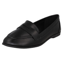 (Black, UK 8) Ladies Spot On Flat Loafer Saddle Trim Wide Fit Shoes F80561 - EE Fit