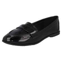 (Black, UK 7) Ladies Spot On Flat Loafer Saddle Trim Wide Fit Shoes F80561 - EE Fit
