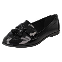 (Black, UK 6) Ladies Spot On Tassel Trim Wide Fit Slip On Shoes F80560 - EE Fit