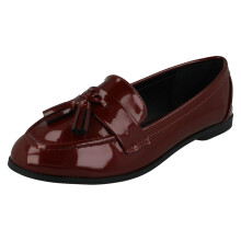 (Burgundy, UK 4) Ladies Spot On Tassel Trim Wide Fit Slip On Shoes F80560 - EE Fit