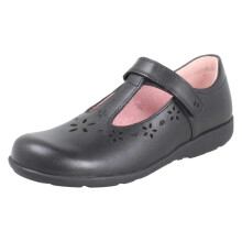 (Black, UK 9.5 Child) Girls Startrite Flower Punch Detail T-Bar School Shoes Charlotte - H Fit