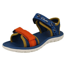 (Blue, UK 5 Infant) Childrens Clarks Pattern Detailed Adjustable Sandals Surfing Tide - G Fit