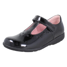 (Black, UK 11 Child) Girls Startrite Flower Punch Detail T-Bar School Shoes Charlotte - H Fit