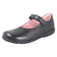 (Black, UK 10.5 Child) Girls Startrite Flower Punch Detail Mary Jane School Shoes Emily - H Fit
