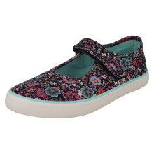 (Navy, UK 11 Child) Girls Startrite Floral Detailed Mary Jane Canvas Shoes Busy Lizzy - F Fit