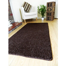 NEW SOFT PLAIN SHAGGY MATS MACHINE WASHABLE NON SLIP LARGE SMALL BEDROOM RUGS (50 x 80cm) (Chocolate Brown)