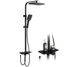 Rain Shower, Without Taps, with Shelf, Shower System with Stainless Steel Shower Head, Adjustable Shower Column, Square Shower Head, 25 x 25 cm, Black