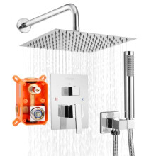 VEVOR Shower Faucet Set, Rainfall Bathroom Shower System with 10-Inch (25.4cm) Square Rain Shower Head and Handheld Spray, Wall Mounted Bath Fixtures