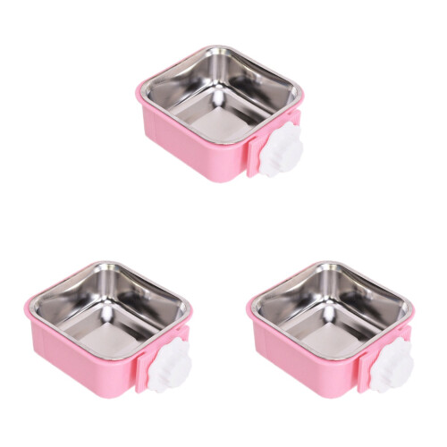 3Pièces Bols Pour Animaux Roses Durables Fixés 1
