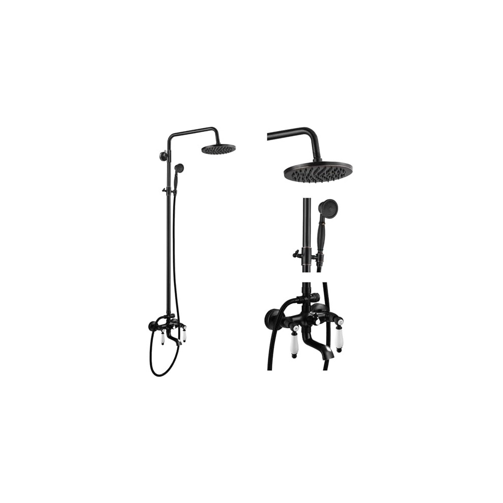 Gotonovo Oil Rubbed Bronze Shower Faucet 8-Inch Rainfall Shower Head Fixture With Handheld Spray Double Lever Handle Bathtub Spout Triple Function 727380352221