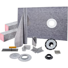 VEVOR Shower Curb Kit, 38"x60" Watertight Shower Curb Overlay with 4" ABS Offset Bonding Flange, 4" Stainless Steel Grate, 2 Cuttable Trowel, Pan