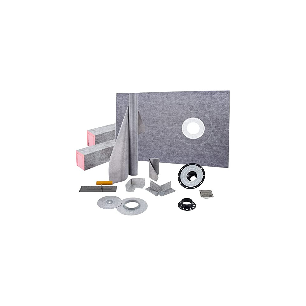 Vevor Shower Curb Kit, 38"X60" Watertight Shower Curb Overlay With 4" Abs Offset Bonding Flange, 4" Stainless Steel Grate, 2 Cuttable Trowel, Pan 754194496278