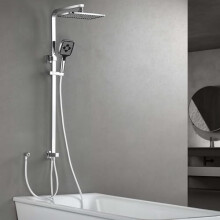 SonTiy Rainfall Shower Set, Square Swivelling Riser Rail With Large Overhead & Handheld Shower, Brass Diverter, 3 Jet Types, 5-Year Warranty, Chrome